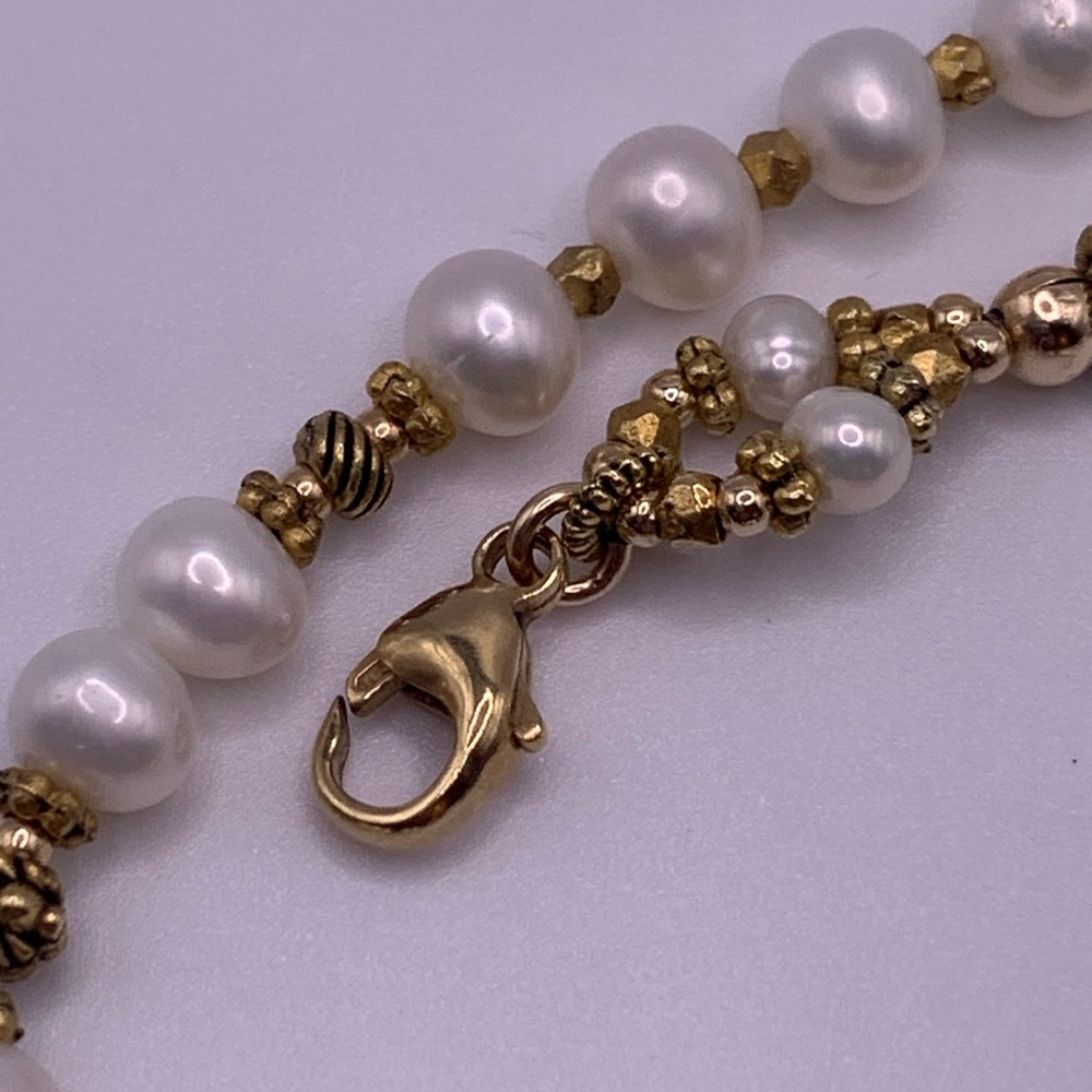 Turchin Hallmarked RARE Gold, Freshwater Pearl & Mother of Pearl Wrap Bracelet - Picture 4 of 15
